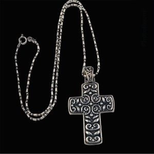 Sterling Scroll and Leaf Design Cross with Bead and Ball Chain